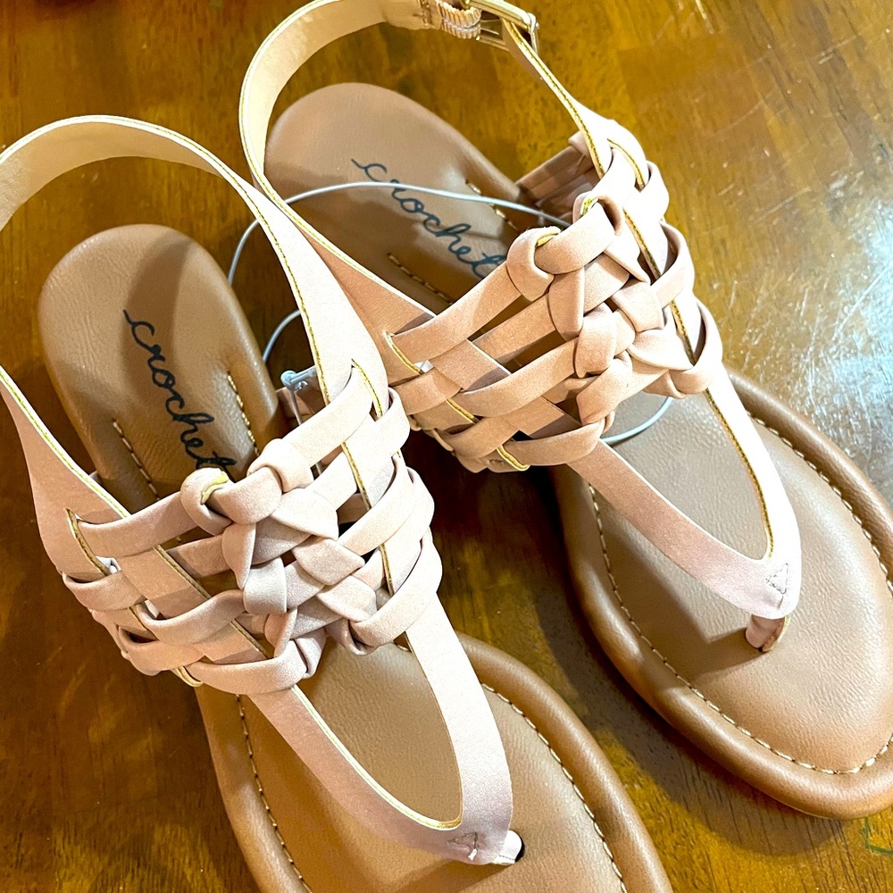 Crochet leather wedge sandals